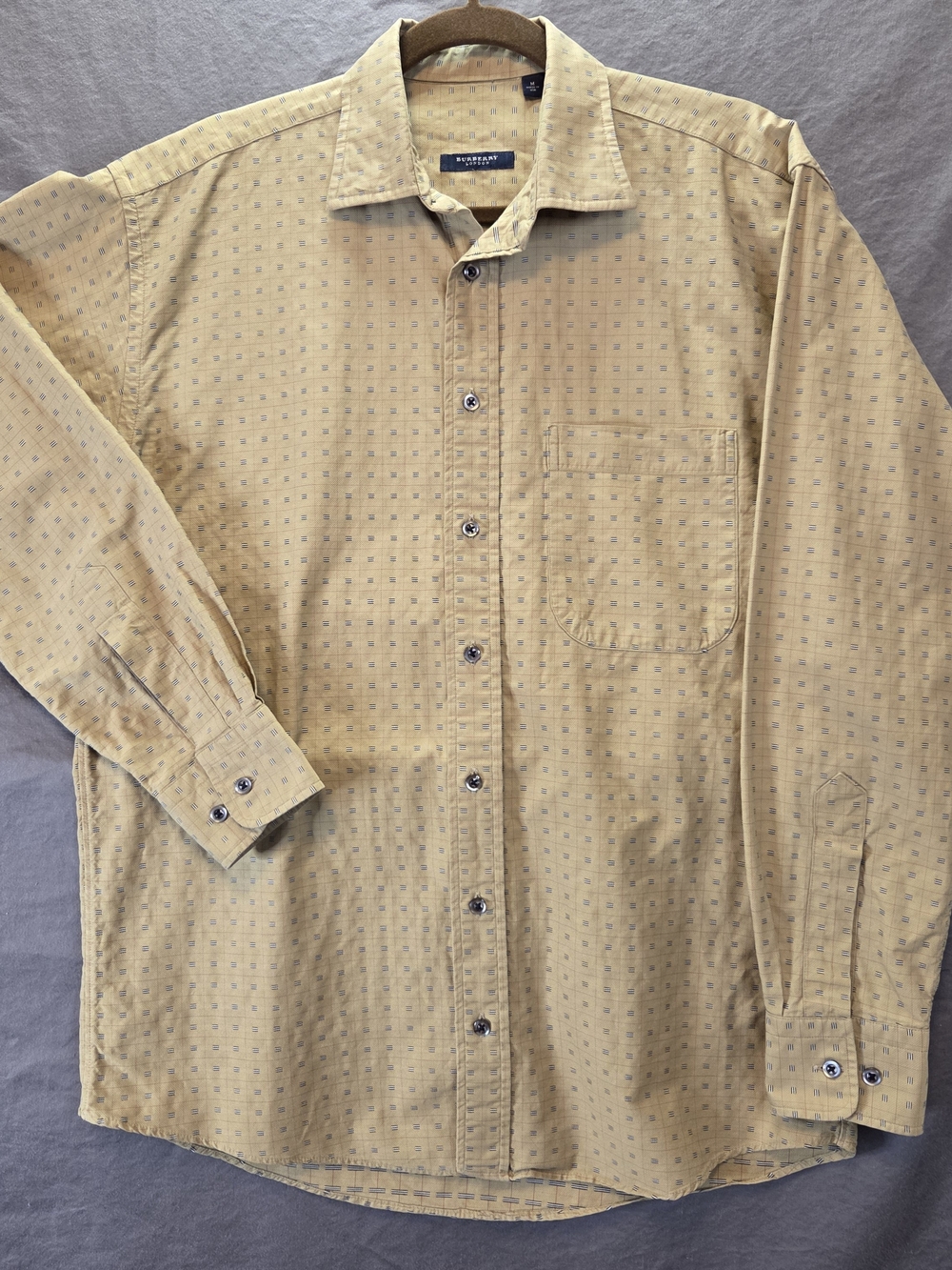 Burberry London Mens Size M Long Sleeve Button Down Shirt Yellow Geo Grid USA